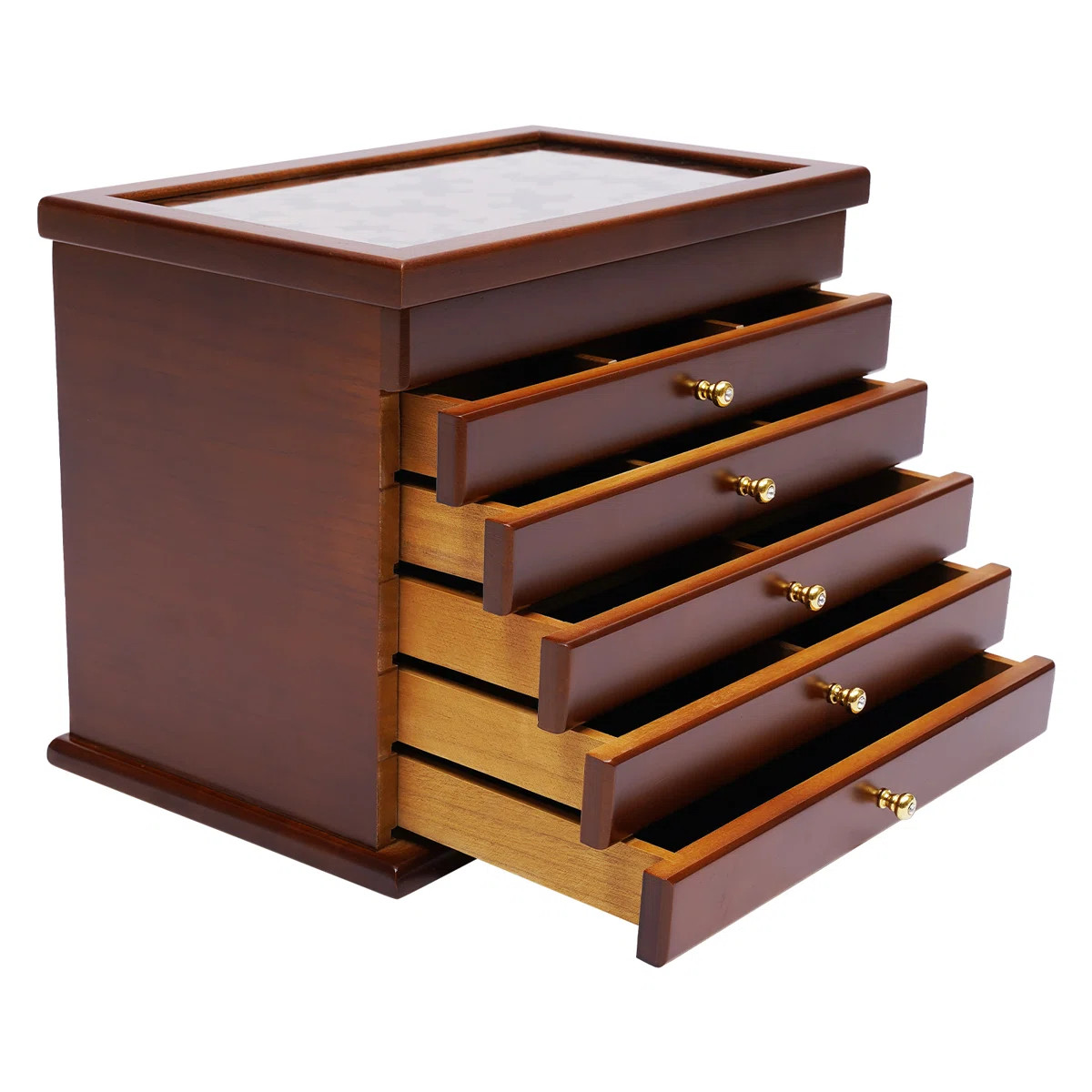 6 Layers Carved Wooden Jewellery Box with 5 Drawers | Wayfair North America