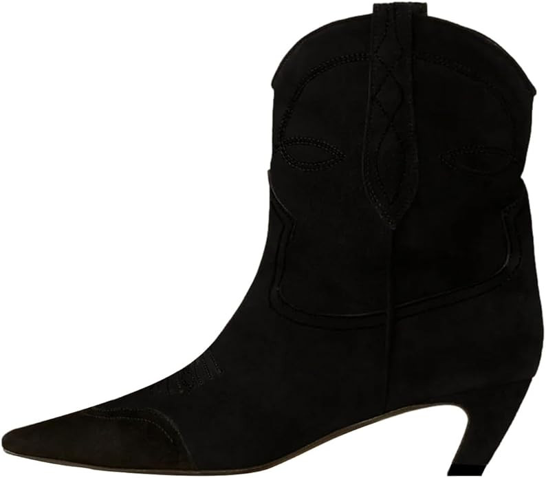 FSJ Women Square Toe Comfort Kitten Low Heel Ankle Boot Pull On Bootie Winter Cowgirl Cowboy Casu... | Amazon (US)