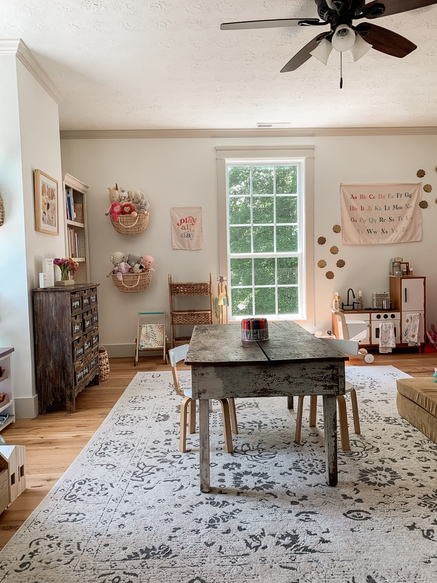Hello to my chippy early 1900s Facebook marketplace table find 😍 She sure does look pretty in the playroom. Transforming this space into a more usable area for the kids to do crafts and questioning daily if I should  make this a homeschool room and just go for it 🙃

#LTKKids #LTKHome