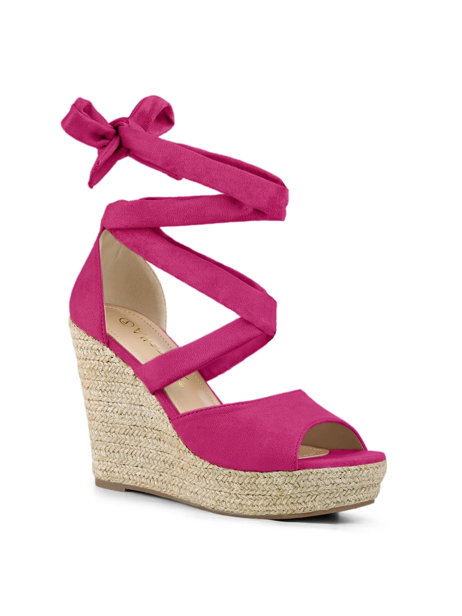 BLISSFUL STEP Women's Shoes Lace Up Espadrilles Platform Wedge Sandals Hot Pink 7 | Walmart (US)