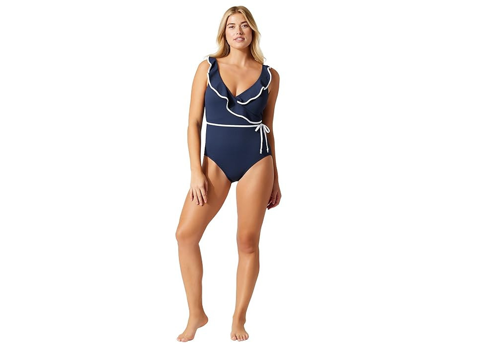 Tommy Bahama Island Cays Cabana Wrap One-Piece Women's Swimsuits One Piece Mare Navy : 12, Nylon/Spandex | Zappos