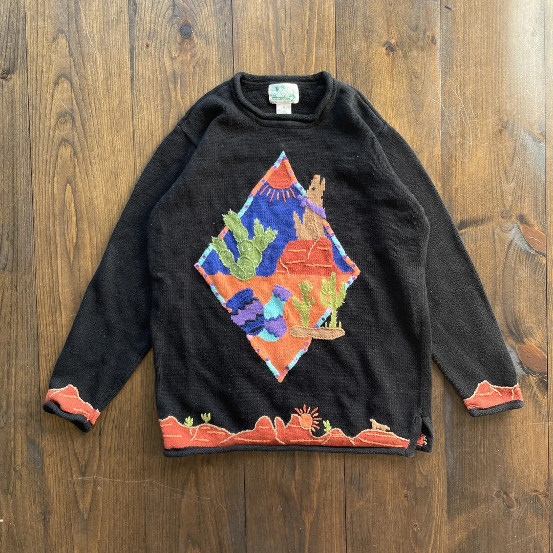 Vintage 1990s Desert Cactus Dog Howling Sun Sand Landscape - Etsy | Etsy (US)