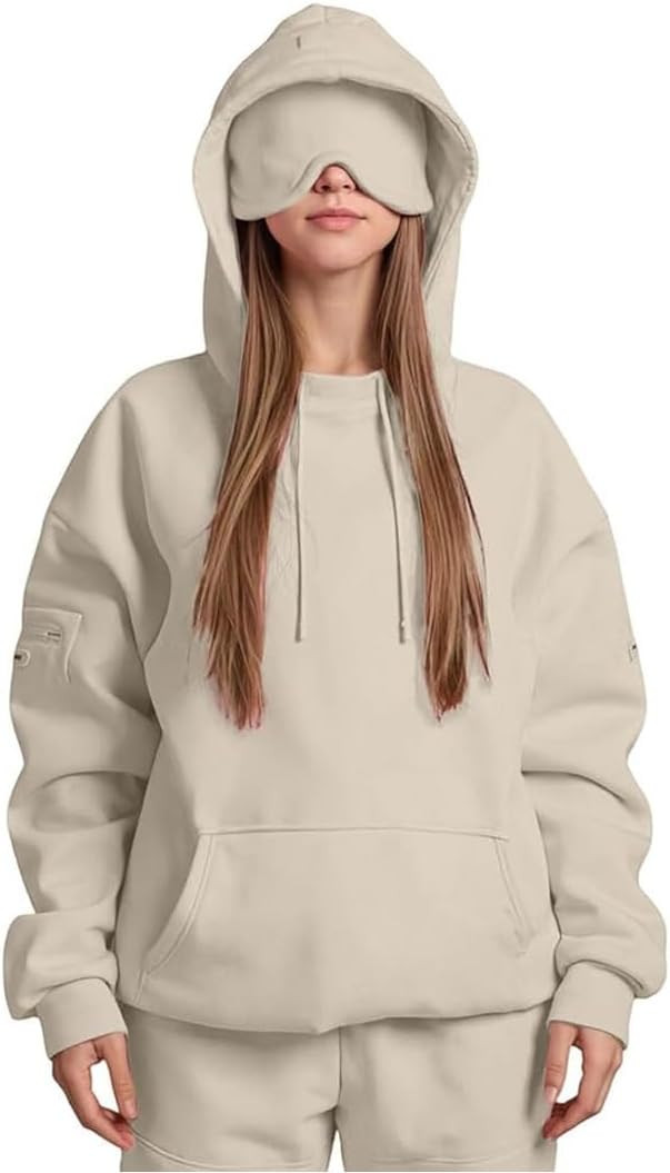 Unisex Airplane Mode Travel Hoodie with Eye Mask Oversized Pullover Sweatshirt for Airplane & Dai... | Amazon (US)