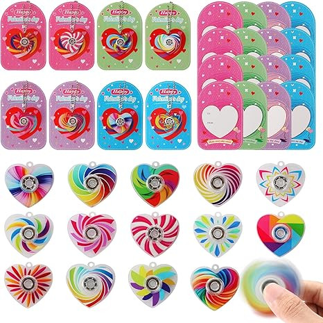 Valentine's Day Gifts - 28 Pcs Fidget Spinner Keychains Set with Greeting Card, School Valentine ... | Amazon (US)