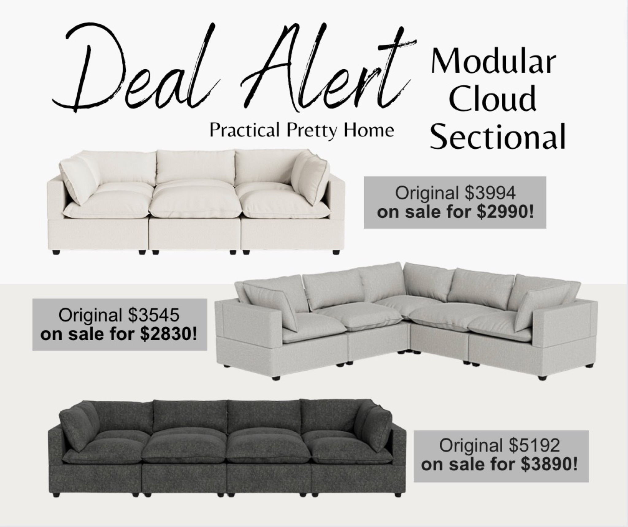 Huge sale on this cloud couch dupe! Available in so many colors/fabrics and pieces are configurable anyway you want! We just got the charcoal grand pit for our basement! Message me for a link for additional $200 off! 🥰 

#LTKsalealert #LTKhome