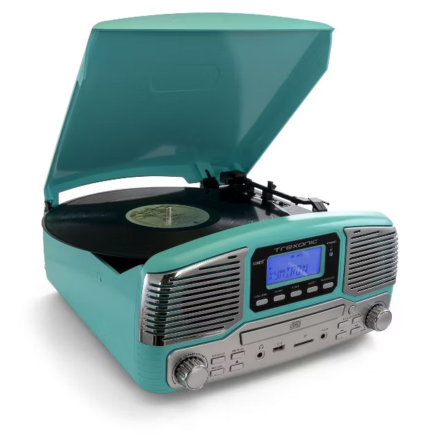 Trexonic Retro Wireless Bluetooth, Record and CD Player in Turquoise | Target