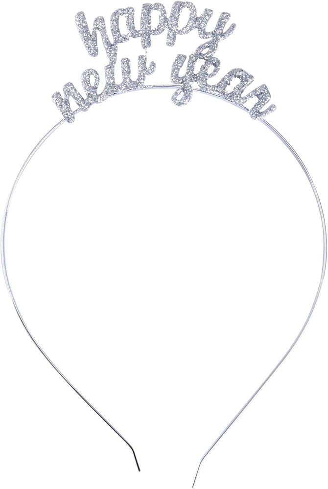 BinaryABC Happy New Year Headband Tiara, Rhinestone New Year Eve Party Supplies Favors (Silver) | Amazon (US)