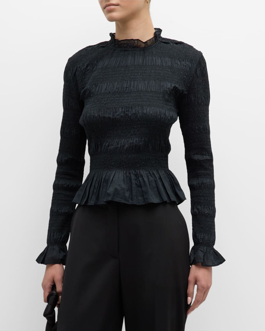 MerletteWomen's ClothingMerlette TopsTopsMerletteNorra Smocked Ruffle-Trim Peplum Blouse$380Color... | Neiman Marcus
