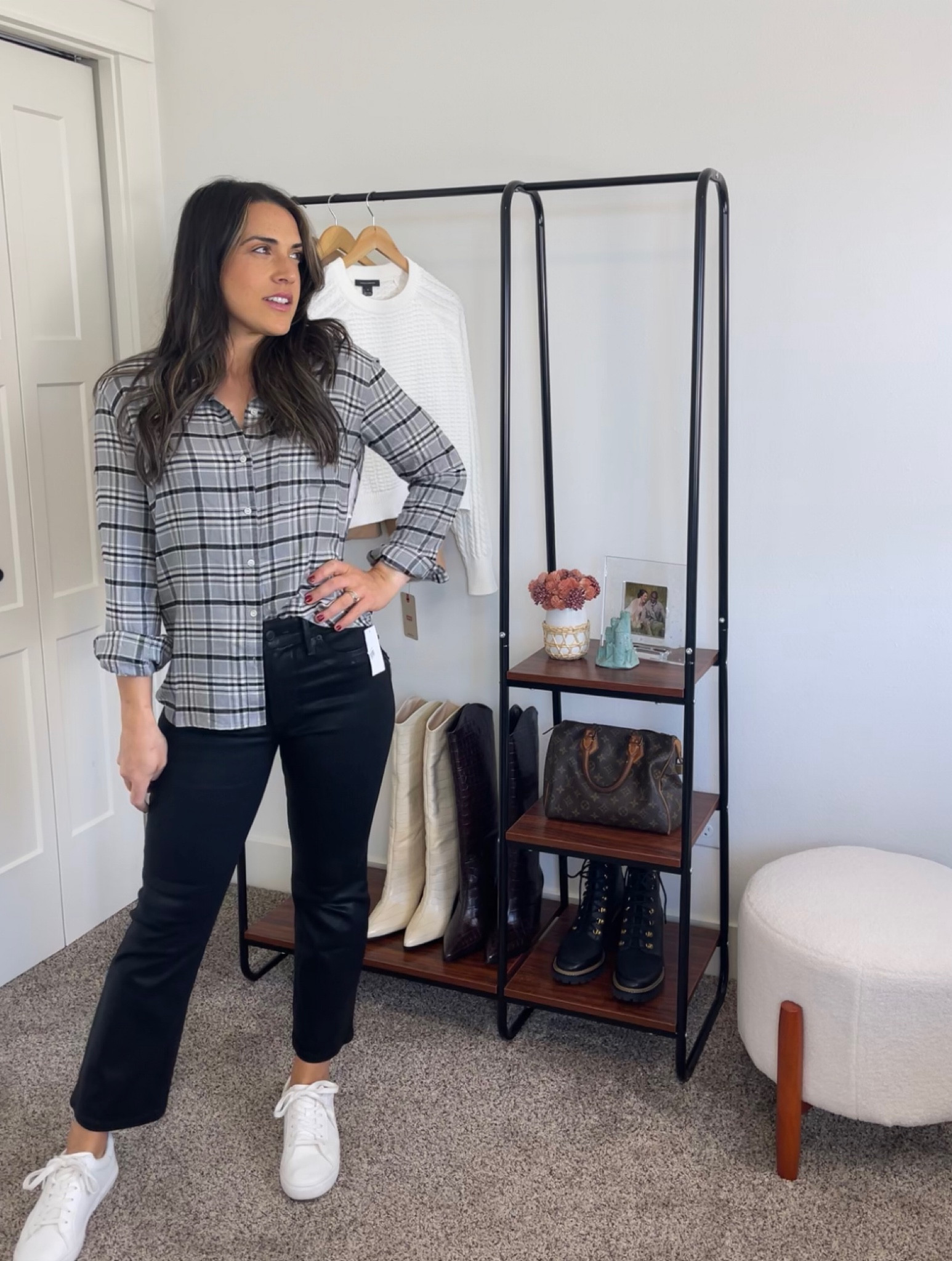 Comfy casual and chic | plaid button down | coated denim | n. Sale |
Nordstrom anniversary sale | basics | classic style | sneakers | white tennis shoes | good American | cropped bootcut jeans | fall style | 

Top fits true to size. Loose fit. 
Jeans went true to size. Size up if between sizes. 
Shoes are old linked similar options 

#LTKxNSale #LTKSeasonal #LTKBacktoSchool