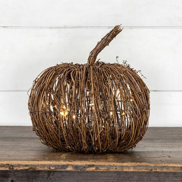Rustic Woodland Lighted Pumpkin 11.5 inch | Antique Farm House