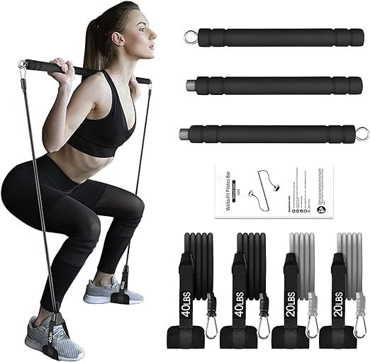 Pilates Bar Kit with Resistance Bands, WeluvFit Exercise Fitness Equipment for Women & Men, Home ... | Amazon (US)