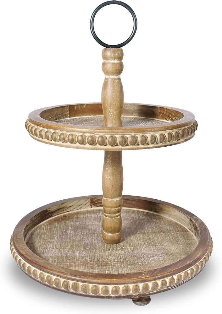 Tiered Tray Stand,Two Tier Tray,2-Tier Decorative Trays, Brown Beaded Tiered Tray for Vintage Dec... | Amazon (US)