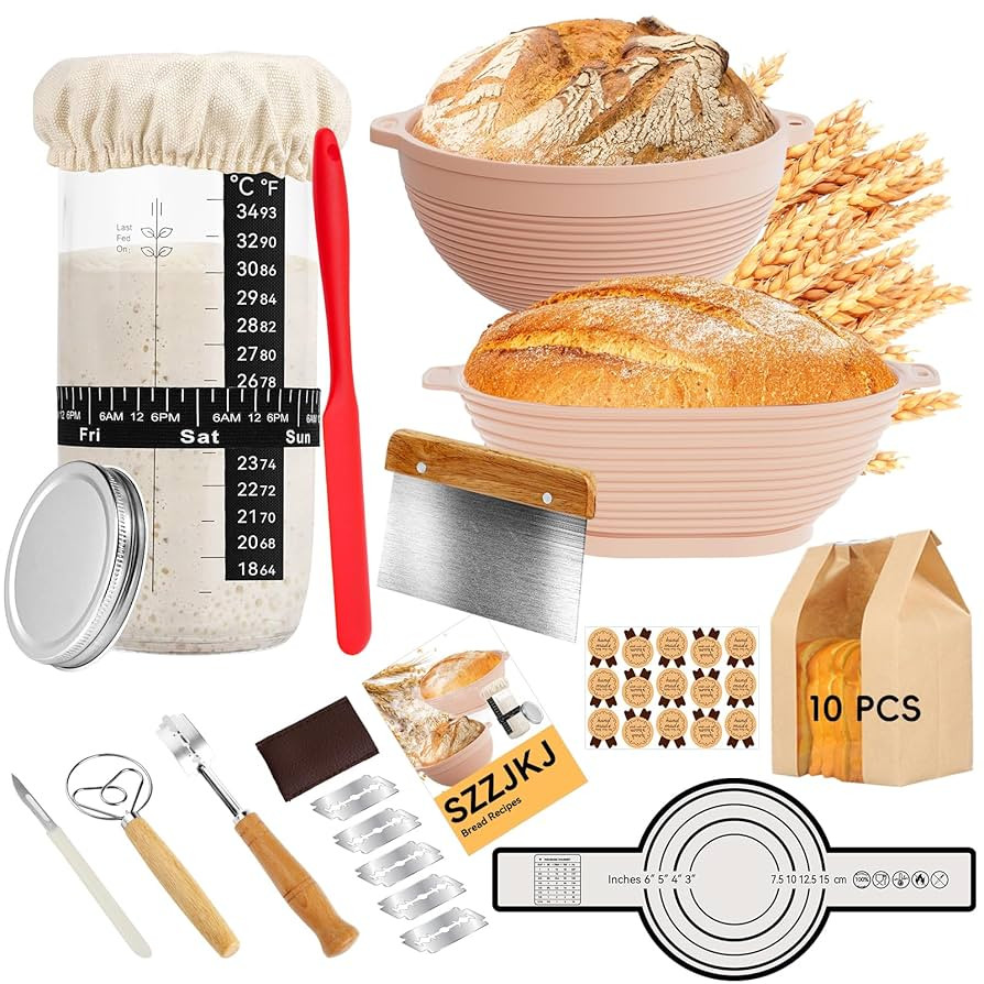 Sourdough Starter Kit, 24PCS Sourdough Bread Baking Supplies, Silicone Banneton Bread Proofing Ba... | Amazon (US)
