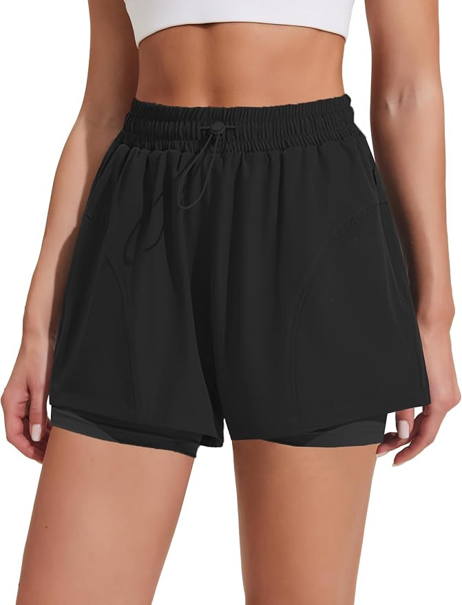 PINSPARK Athletic Shorts for Women High Waisted Workout Short 2 in 1 Running Shorts Gym Shorts wi... | Amazon (US)
