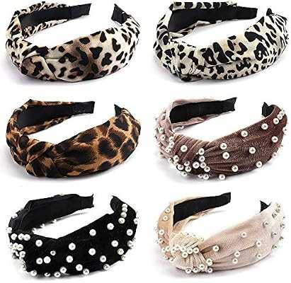 CUBACO Knot Headband 6 Pack Leopard Headbands and Pearl Wide Knotted Headband, Cheetah Print Head... | Amazon (US)