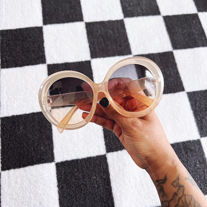 Vintage Style Oversized Round SunglassesAmazing tan/beige oversized circular vintage style sungla... | Etsy (US)