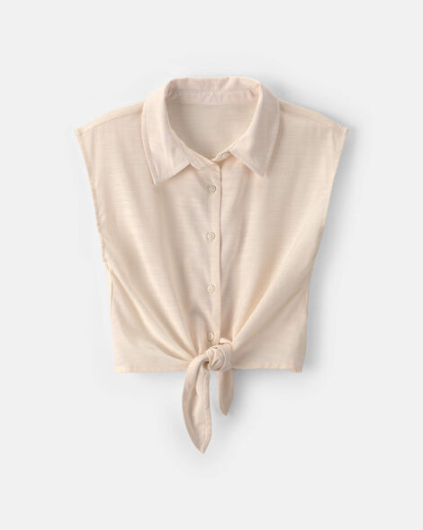 Girls Cropped Tie-Front Top - Cream | Carter's Inc