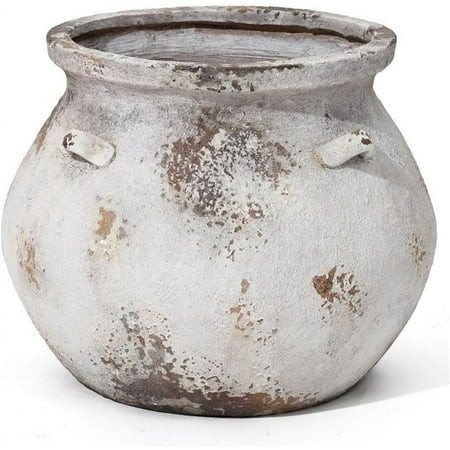 LuxenHome 14.96'' Dia Round Large Plant Pots, Off White Indoor Outdoor Planters with Drainage Holes, Rustic Distressed Flower Pot for Plants, Handmade Concrete Planter Pot for Home Patio Garden | Walmart (US)