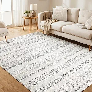 Area Rug Living Room Rugs - 5x7 Washable Boho Farmhouse Bohemian Neutral Large Moroccan Geometric... | Amazon (US)