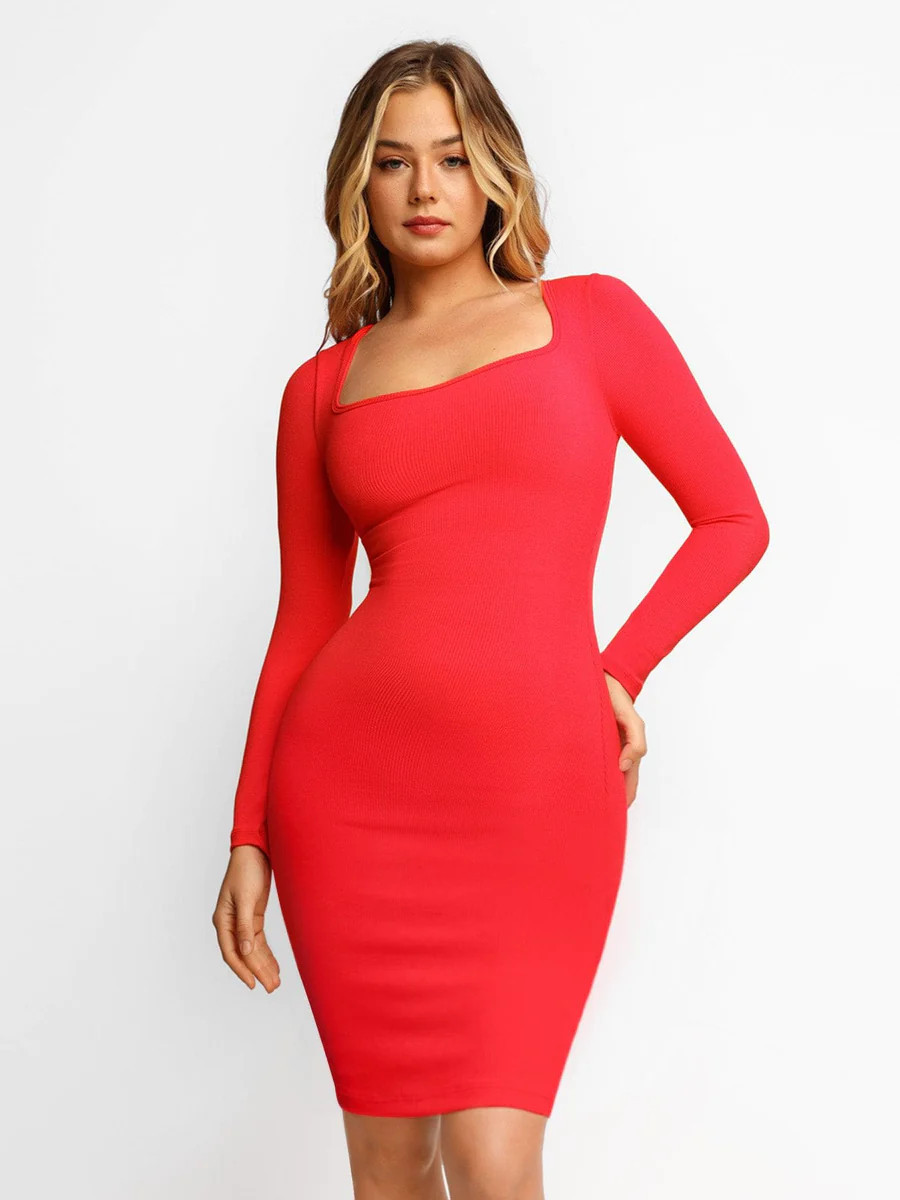 Built-In Shapewear Long Sleeve Midi Lounge Dress | Popilush | Popilush