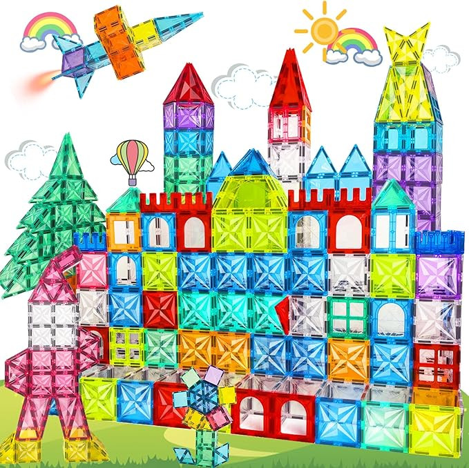 Magnetic Tiles, 100PCS Magnetic Blocks Set, 4D Diamond Magnet Building Blocks, STEM Preschool Edu... | Amazon (US)