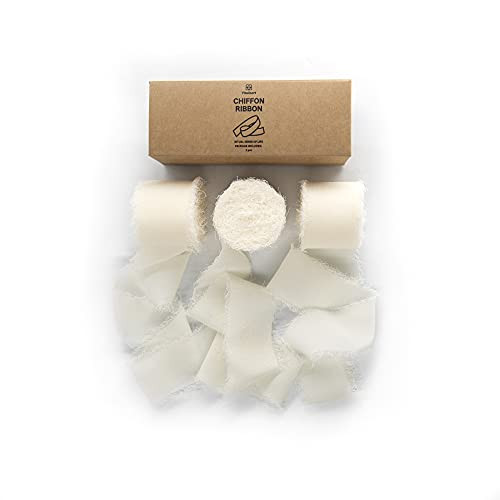 Vitalizart 3 Rolls Handmade Fringe Chiffon Silk Ribbon 1.5" x 7Yd Cream White Ribbons Set for Weddin | Amazon (US)