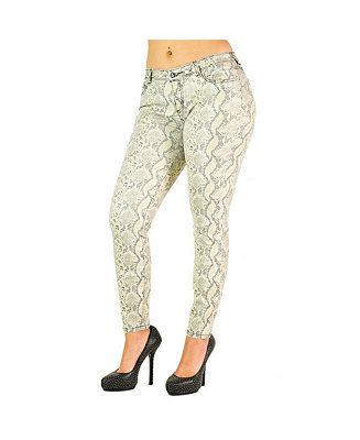 Women's Curvy Fit Metallic Coated Animal Print Mid-Rise Skinny Jeans | Macy's