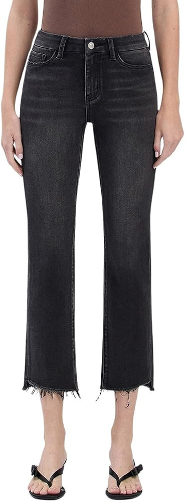 Lovervet by VERVET Women's High-Rise Frayed Hem Cropped Slim Straight Jeans | Amazon (US)