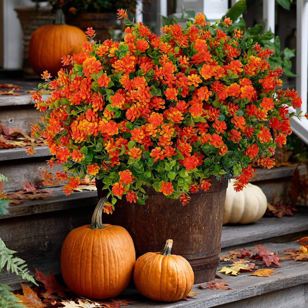 Artificial Fall Flowers Outdoor Fake Mums - 12 Bundles Fake Plants UV Resistant No Fade Faux Plas... | Amazon (US)