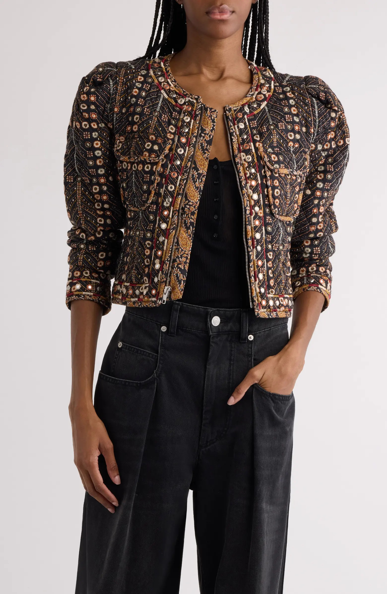 Isabel Marant Étoile Christy Floral Stud Detail Quilted Jacket | Nordstromrack | Nordstrom Rack
