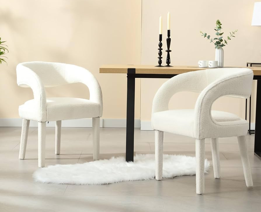 CIMOTA White Upholstered Dining Chairs Set of 2 Modern Kitchen & Dining Room Chairs Sherpa Kitche... | Amazon (US)