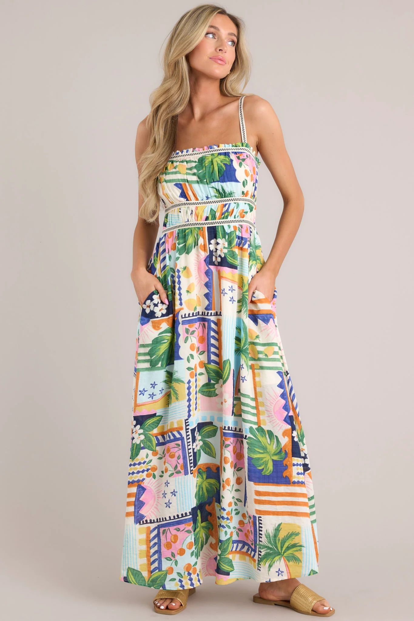 In The Sand Sky Blue Tropical Print Maxi Dress (BACKORDER LATE APRIL) | Red Dress