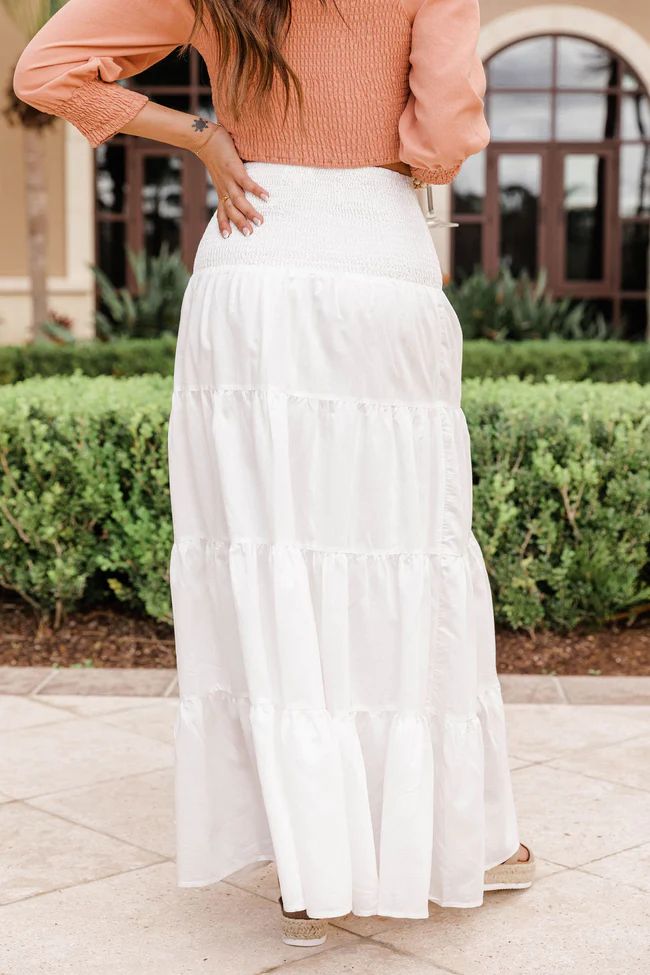 Lucky For You White Smocked Waist Maxi Skirt | The Pink Lily Boutique
