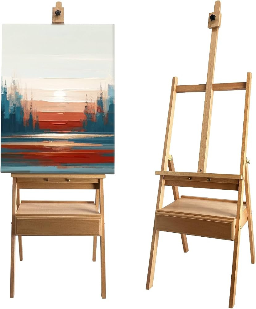 Large Solid Beech Wood Painting Easel with Storage Drawer(60"~75" H), H-Frame Adjustable Wooden E... | Amazon (US)