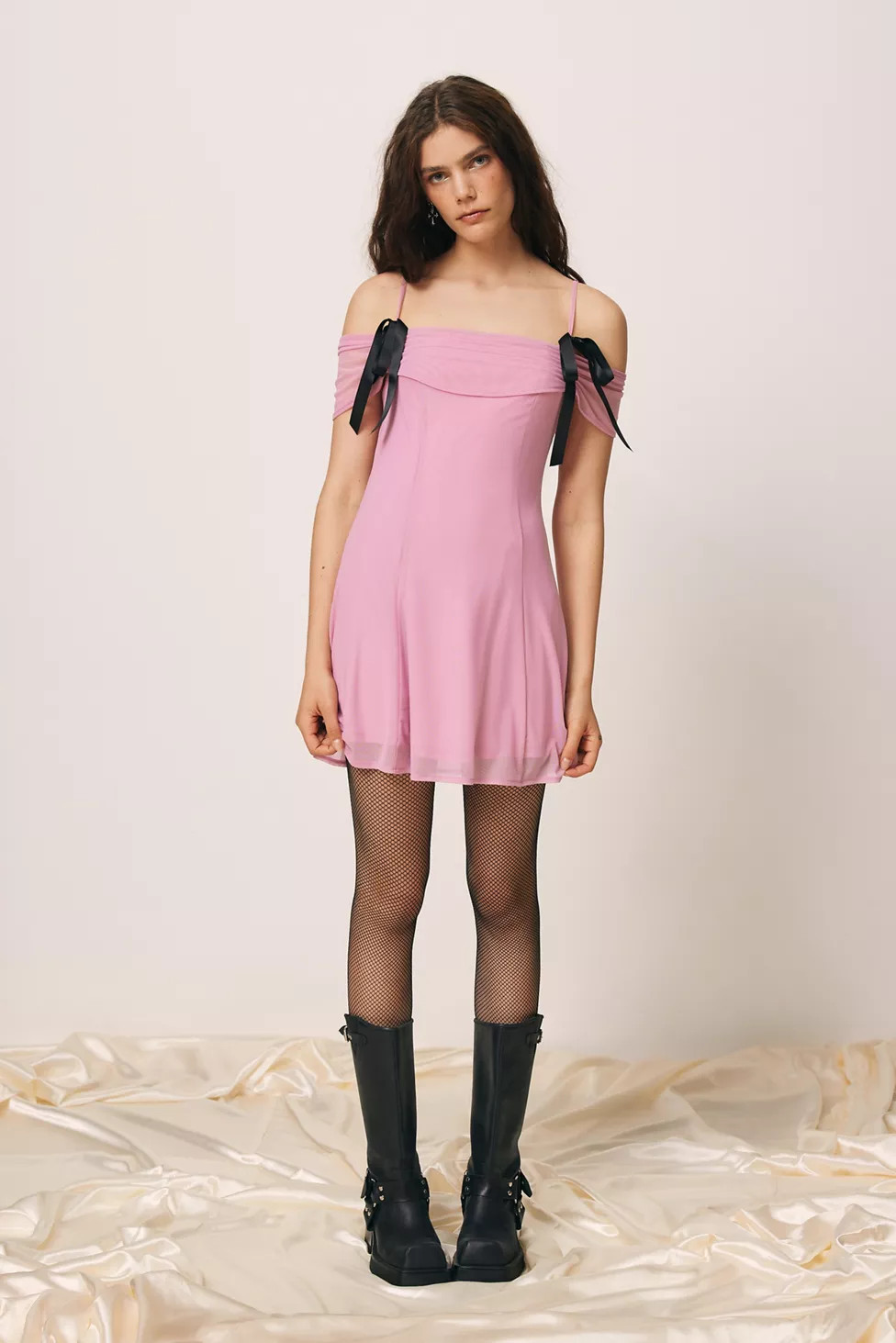 Kimchi Blue Allison Mesh Cold-Shoulder Mini Dress | Urban Outfitters (US and RoW)