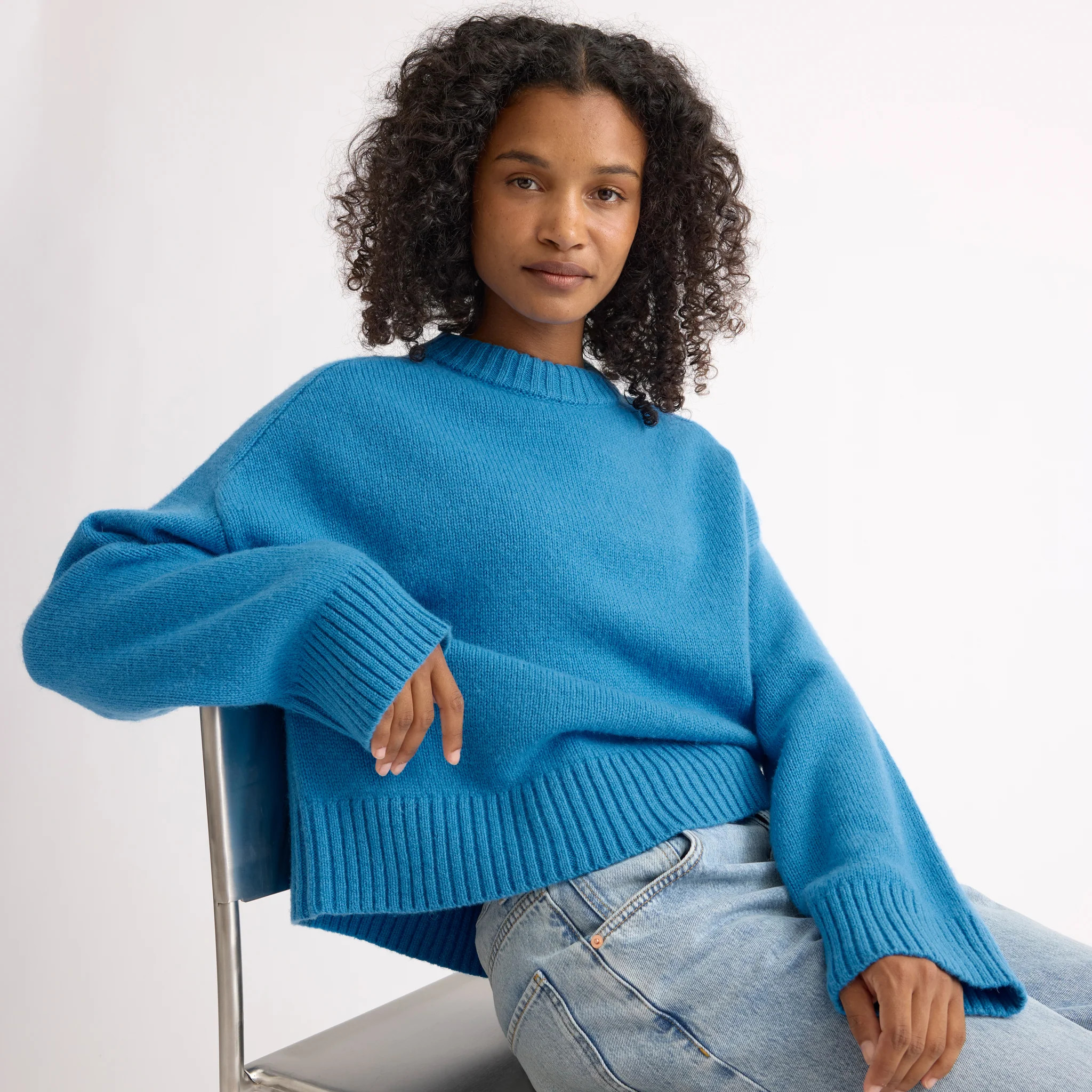 Bright Blue Drop Shoulder Chunky Merino Jumper | Albaray