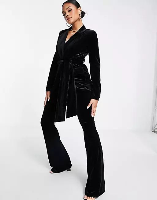 ASOS DESIGN velvet suit obi tie in black | ASOS | ASOS (Global)