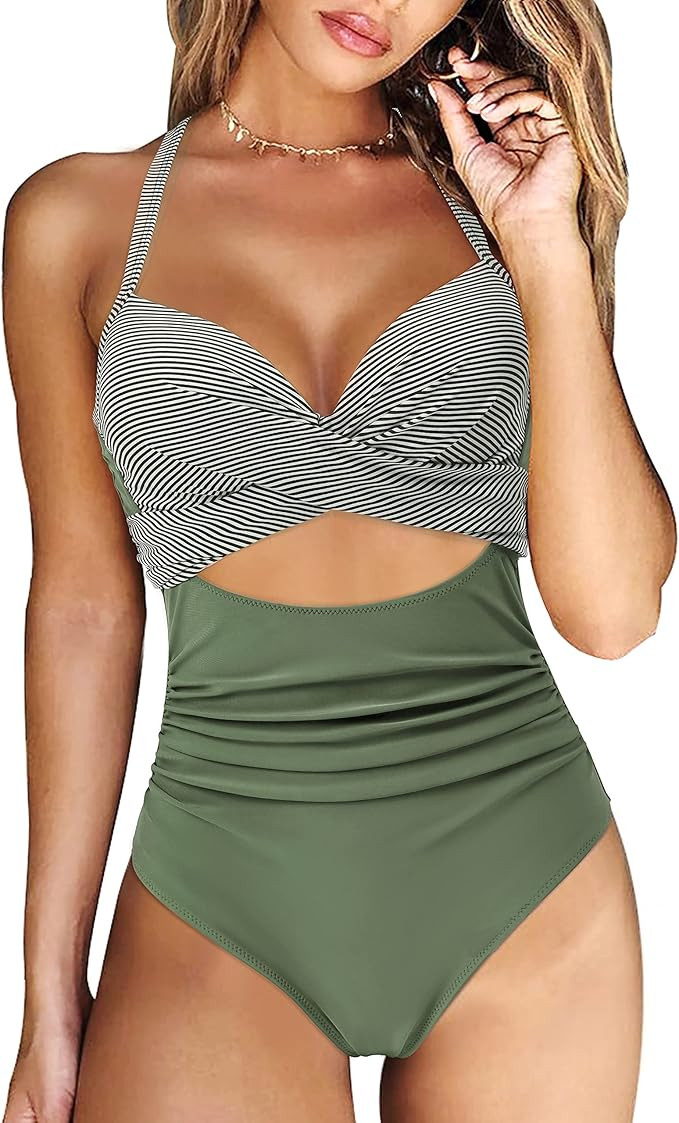 RXRXCOCO Women Cutout One Piece Swimsuit Tummy Control Cross Back Bathing Suit | Amazon (US)