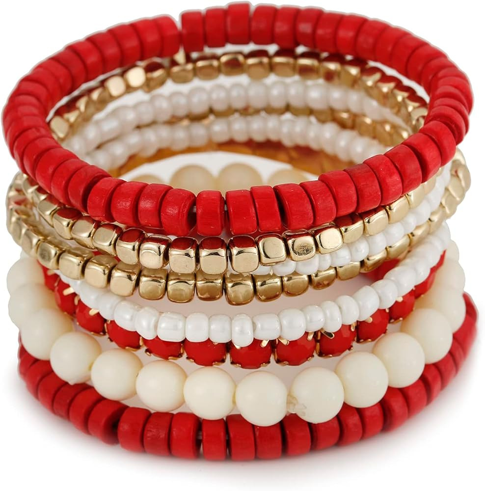 LUREME Bohemian Beads Cube Multi Strand Stretch Stackable Bangle Bracelet Set (bl003172) | Amazon (US)