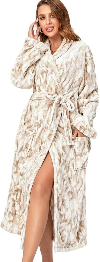 RONGTAI Womens Bathrobe Ladies Fleece Plush Warm Long Robes Fleece Nightgown Sleepwear | Amazon (US)