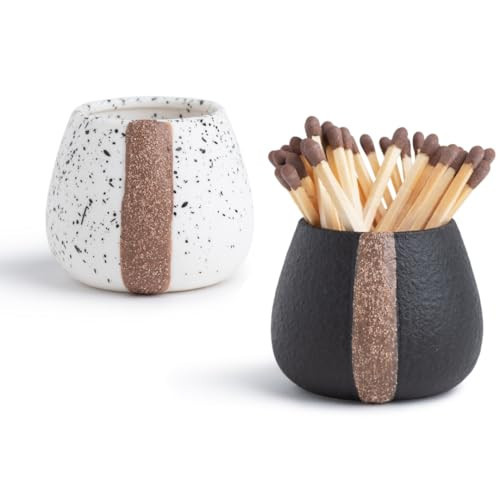 Ceramic Match Holders with Striker - Set of 2 - Decorative Modern Home Decor Gifts - Mantel Decorations - Matches NOT included | Amazon (US)