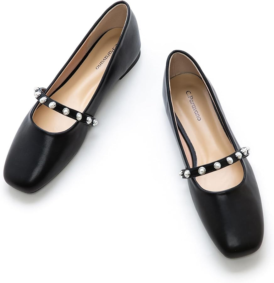 C.Paravano Mary Jane Shoes for Women | Women's Flats | Women Square Toe Flats | Leather Mary Jane | Amazon (US)