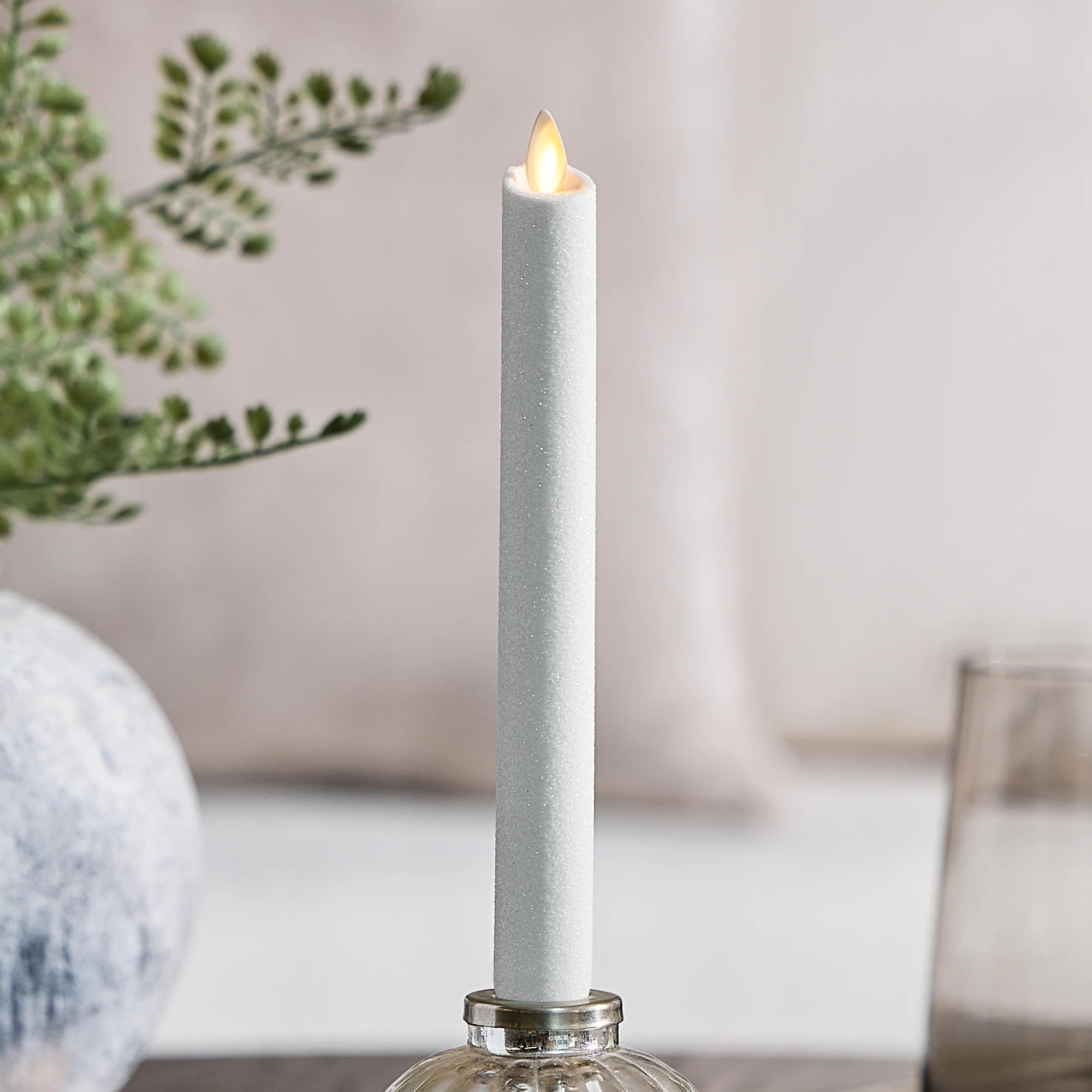 Dazzling White Glitter Flameless Candle Taper | Luminara