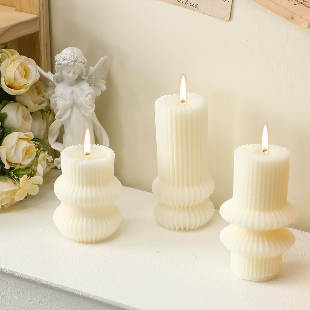 MTLEE 3 Pcs Ribbed Pillar Candles Ribbed Candles Soy Wax Scented Pillar Candles Aesthetic Candle ... | Amazon (US)