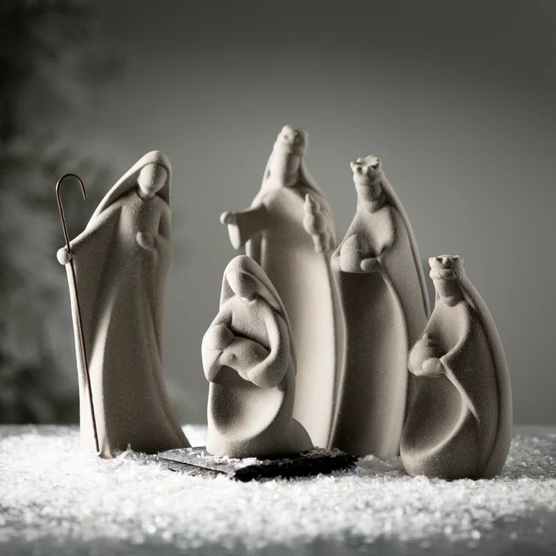 Modern Ceramic Nativity Set, Christmas Decor; Gray | Wayfair North America