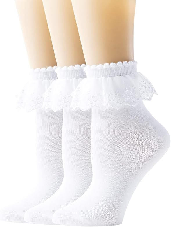 Amazon.com: SEMOHOLLI Women Lace Ankle Socks Ruffle Frilly Cotton Socks Trim Double Layer Lace Gi... | Amazon (US)