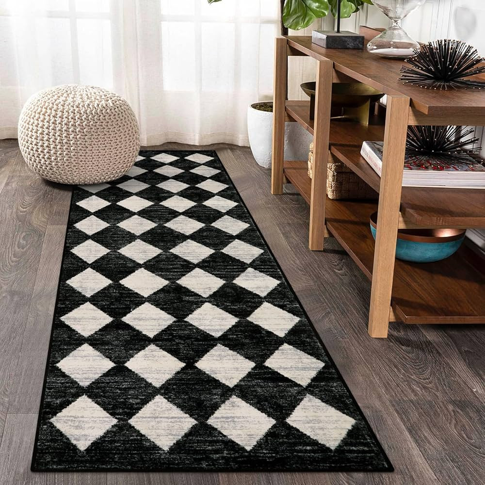 Lahome Moroccan Trellis Runner Rug - 2x6 Washable Black Bathroom Runner Rug Laundry Room Carpet R... | Amazon (US)