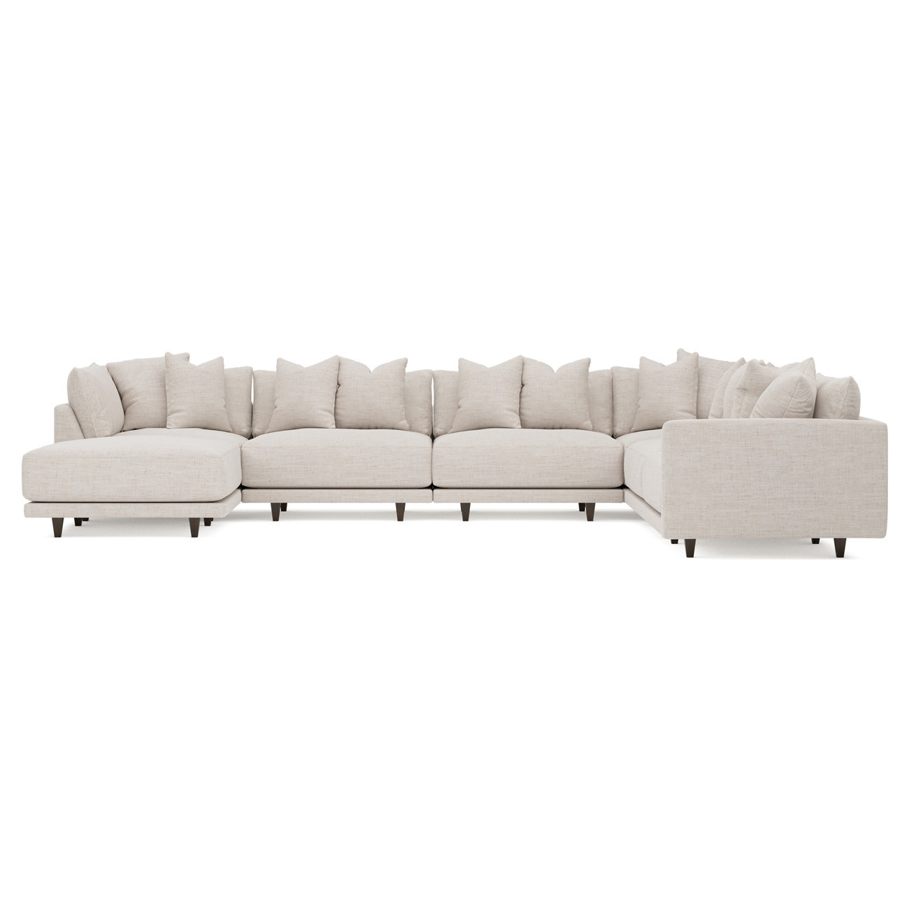 Toulouse Heathered Cream Performance Modular 7-Piece Corner Sectional With Ottoman - Left End - 166 | Kathy Kuo Home
