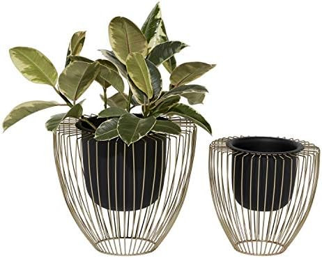 Amazon.com : Deco 79 Contemporary Metal Round Planter, Set of 2 10", 12"H, Black : Patio, Lawn & ... | Amazon (US)