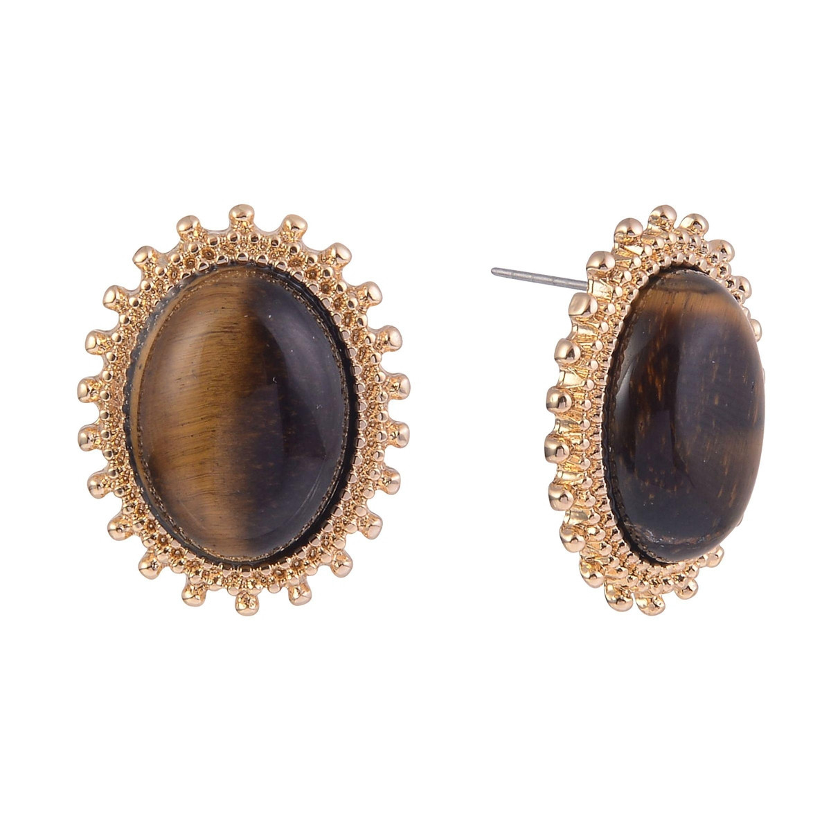 Rachel Rachel Roy Gold Tone Tiger Eye Oval Button Earrings - Brown | Macy's